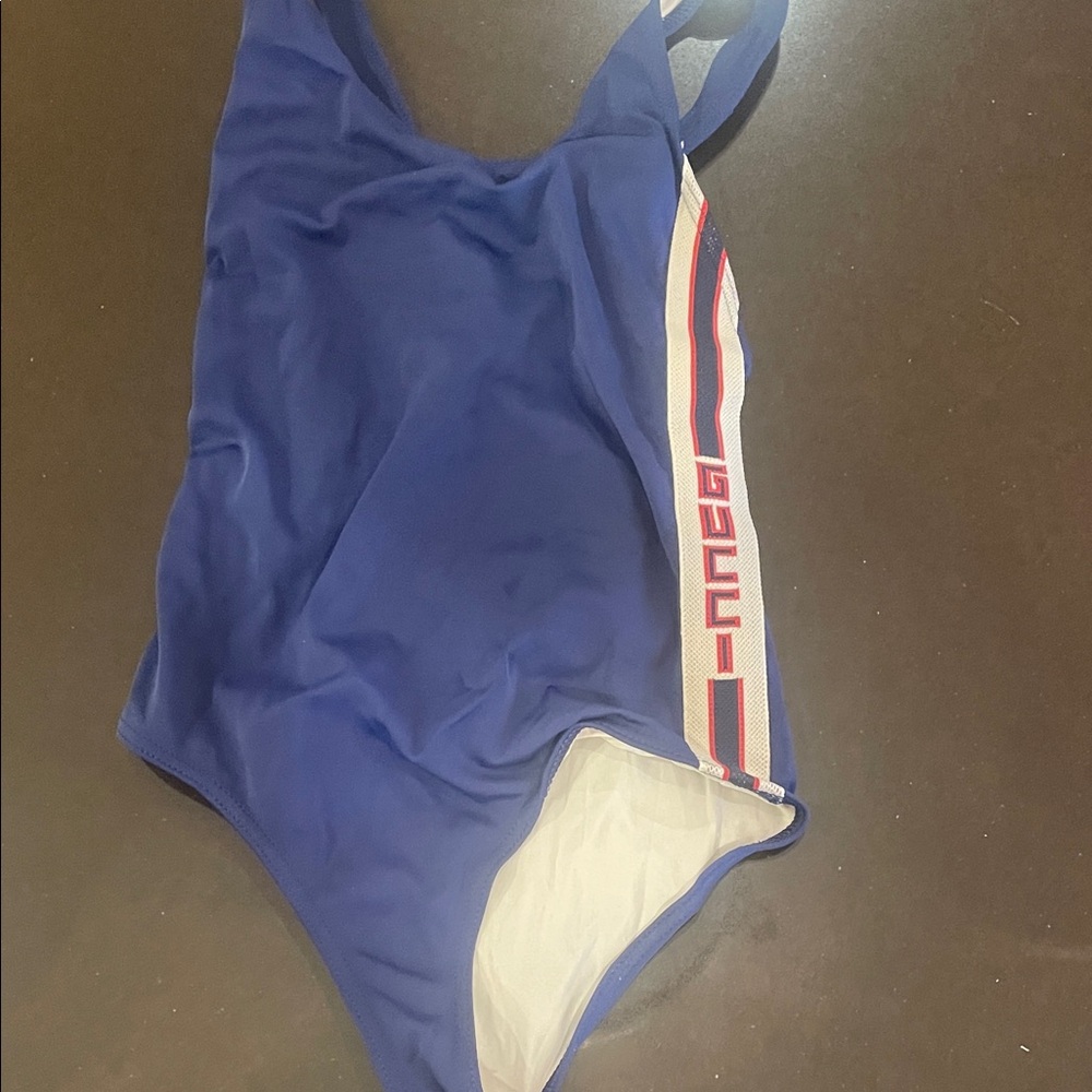 Gucci Navy Swimsuit with Logo Stripe